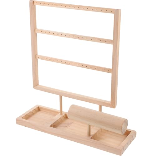 VANZACK Expositor Joyería de Madera Maciza con Bandeja Desmontable Organizador de Escritorio Grande para Pendientes Collares y Pulseras Capacidad Amplia y Diseño Elegante