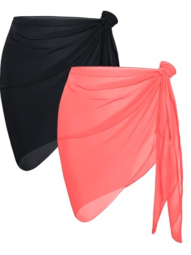 Image of CHICGAL 2 Pieces Women Beach Sarong Bathing Suit Wrap Skirt Sheer Bikini Swimsuit Cover Ups for Swimwear