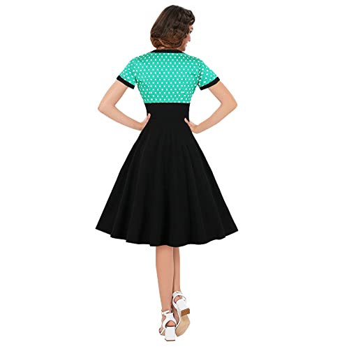 Image of KILLREAL Women's Vintage Polka Dot Print A-Line Pin Up Style Sleeveless Cocktail Party Casual Dress