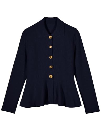 Tanming Womens Peplum Cardigan Solid Long Sleeve Shirt Collar Open Front Button Down Outwear Sweater Tops