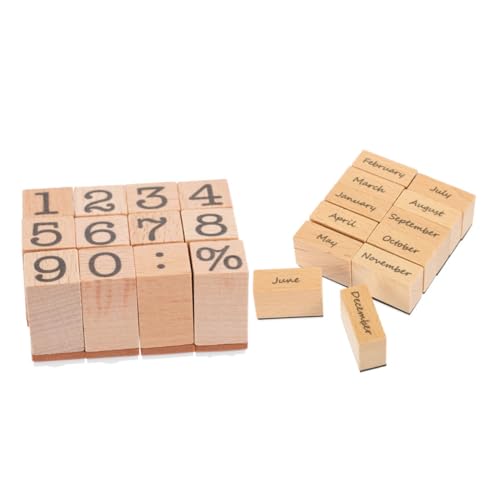 LIFKOME 2セット 木製字 月スタンプ クラフト用レトロデザイン 手帳 スクラップブッキング向け耐久性木製印章