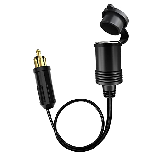 Hoembpn Europäischer Standard DIN Stecker auf Zigarettenanzünder Adapter Buchse Verlängerungskabel, mit wasserdichter Kappe, geeignet für 12-24V Motorrad（30cm）