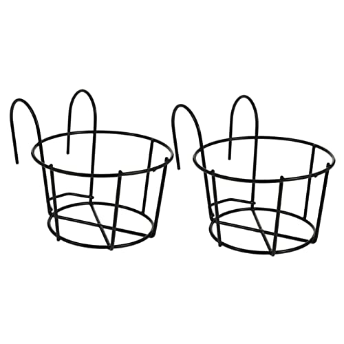 OFFSCH 2 Piezas Titular de la Maceta Colgador de macramé cestas de balcón macetero Colgante Interior tapices barandilla Portamacetas Colgante de Hierro Gancho de Soporte de Planta Black
