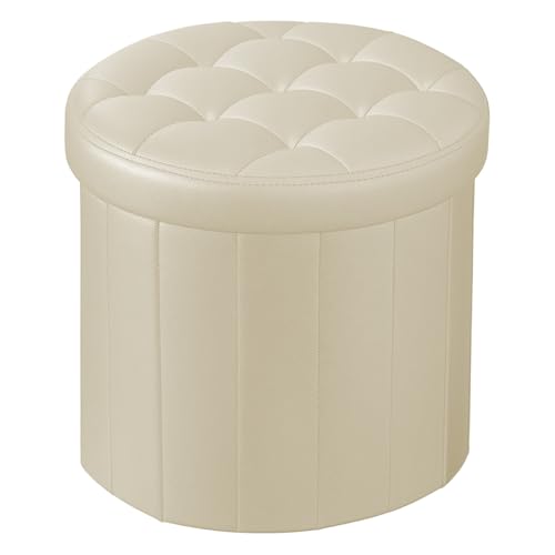 Bsketa® Folding Storage Ottoman Round 14' x 14' x 13'Inch, Foot Stool with Thicker Foam Padded Seat...