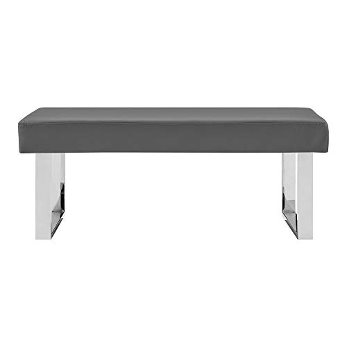 Armen Living Amanda Bench in Grey Faux Leather and Chrome Finish - Thumbnail 3