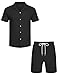 URRU Men's Shirt and Shorts Set Summer Outfits 2 Piece Fashion Short Sleeve Casual Button Down Shirt Set for Men Black XL