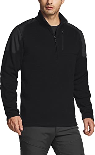 CQR Men's Thermal Fleece Half Zip Pullover, Winter Outdoor Warm Sweater, Lightweight Long Sleeve Sweatshirt, Half Zip Sweater Fleece HKZ403-BLK_Large