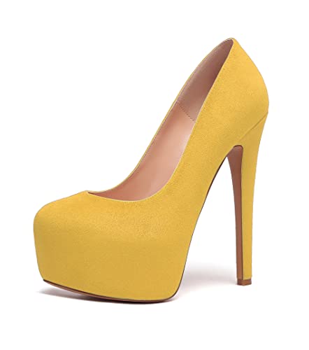 YODEKS Women's Round Toe Platform High Heels Pumps Slip On Elegant Dress Shoes