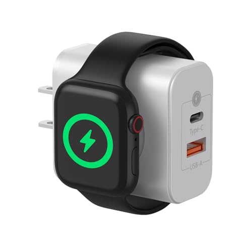 Apple Watch Charger [Apple MFi Certified], 3 in 1 USB C Portable Wall Fast Charging Block, 23W Dual Ports with Magnetic Wireless Charging for iWatch Series 10/9/8/7/6/SE/5/4/3/2/1/Ultra, iPhone