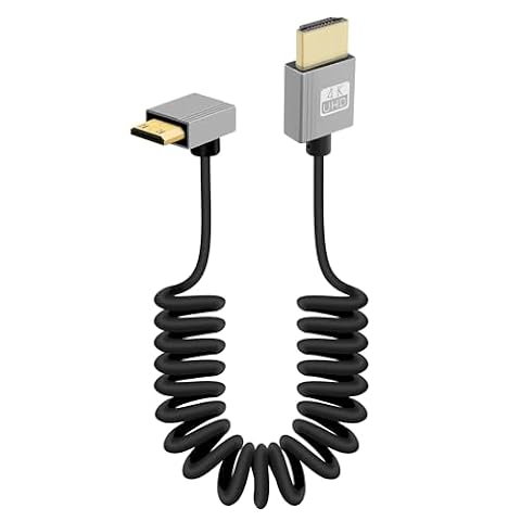 RIIEYOCA Krótki kabel spiralny 4K Mini HDTV do HDTV, kąt w górę 90 stopni, 18 Gbps High Speed HDTV2.0, obsługuje 4K 60 Hz, kompatybilny z kamerą, monitorem (do góry)