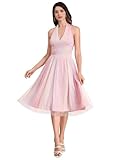 Adjustable Halter Tulle Prom Dress for Women Rainbow Dress Sleeveless V Neck Short Glitter Sparkle Pink Dress Sweet 16 Prom Homecoming Cocktail Dress Vintage A Line Formal Wedding Guest Dress Pink XL