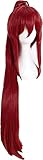 Koswiggle Fairy Tail Erza Scarlet Cosplay Wigs 100cm Long Wine Red Heat Resistant Synthetic Hair Wig + Wig Cap