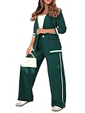  shownicer Tailleur Femme 2 Pièces Elegant Blazer Veste Formel Bureau Travail Pantalon Costumes Revers Manteau Ensemble Blazer OL Tailleur A Vert Foncé XS