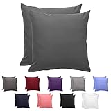 Komfortec Premium Kissenbezüge 2er Set 80x80 cm mit Reißverschluss, gebürstet 100% Polyester 120g/m², Kopfkissenbezug, Superweiches Kissenhülle Set, Anthrazit