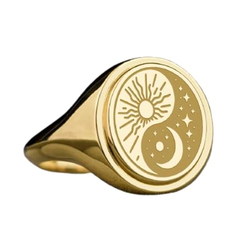 Bague Soleil et Lune en argent 925 Chevalier ovale plaqué or d'une élégance intemporelle