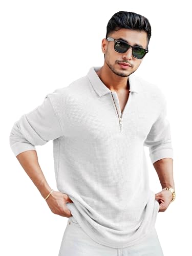 Image of Maniac || Mens || Textured || Polo Neck || Full Sleeve || Half Zipper || Cotton || T-Shirt
