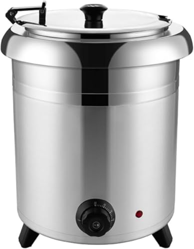 Tuyiutm フードウォーマー、電気スープポット、シルバー/ブラック10L / 13L、温度制御付き業務用電気スープポット、レストラン、大家族、ホテル、ビュッフェ、お粥スープポットに最適 (シルバー色,10L)