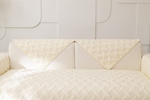 Xslive Farmhouse Couch Cover Solid Color Neutral Sofa Cover Soft Cotton Quilted Sectional Couch Covers Non Slip Washable Sofa Slipcover Furniture Protector For Living Room (Ivory C,36"X82") #TOP5
