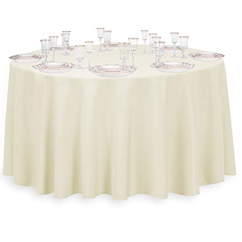LinenTablecloth 132-Inch Round Polyester Tablecloth Ivory - Thumbnail 3