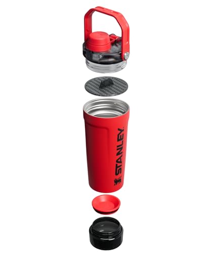 Image of STANLEY Vitalize Shaker Bottle 20 oz | Leakproof Insulated Stainless Steel Shaker Cup | Base Storage and Twist On Fast Flow Lid | Protein Shakes and Pre Workout Powder | BPA-Free | Chili Black