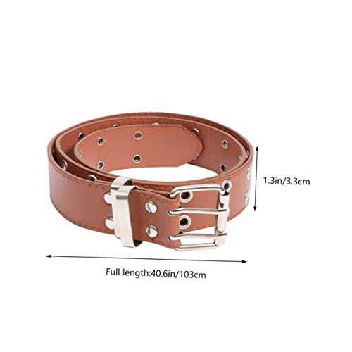 NOLITOY Punk Style Double Row Belt for Men and Women Simple Waist Belt Brown for Jeans and Casual Wear Comfortable Pu and Material2