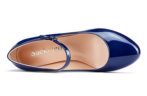 Saekcted Women Chunky Heel Pumps Mary Jane High Heels Round-Toe Shoes Dinner Wedding Pump 3Inch Block Heels4