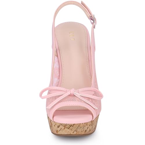 Allegra K Allegra K Women's Platform Heels Bow Lace Wedge Pink Sandals 5.5 M US