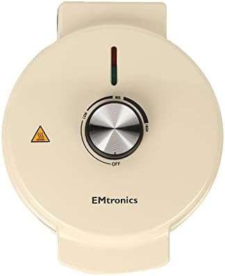 EMtronics EMWM900 Waffle Maker Iron Machine 900W with Removable Plates, Non-Stick Coating and Adjustable Temperature Control - Cream