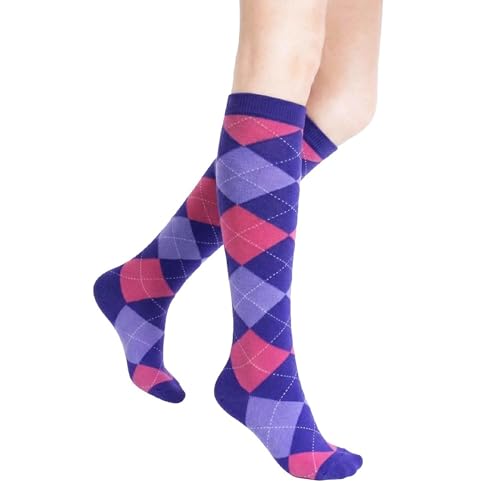 Image of Couver Women's Argyle Knee High Socks - Soft Acrylic Over the Calf Tube Style Socks for Casual Athletic - One Size