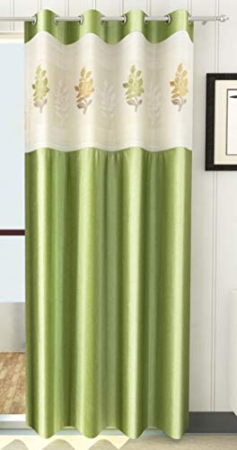 Image of LaVichitra 1 Piece Premium Window Curtain with Floral Net - 5ft, Green