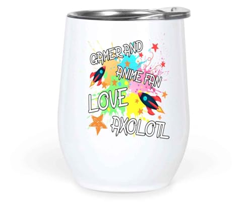 Gift Idea Funny Gift for and Anime Fans - Axolotl Lizard - Novelty Present for Geek and Otaku - 12 Oz White Stainless Steel Tumbler