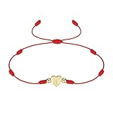 PATIKIL イニシャルブレスレット、調節可能なハートリンク文字tハンドメイドロープ編みブレスレット 金メッキアルファベットチャームジュエリー 女性 ティーン ママ 誕生日 レッド