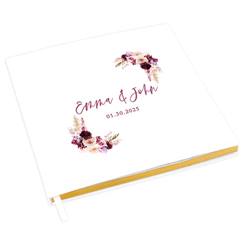Andaz Press Personalized Wedding Guestbook with Gold Accents, Watercolor Boho