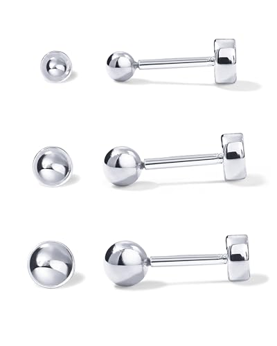 Image of PAVOI 14K Gold Plated Solid 925 Sterling Silver Posts Dainty Ball Stud Flatback Earrings for Women - Cartilage Helix Piercing Jewelry - Small Screwbacks Stud Earrings for Women