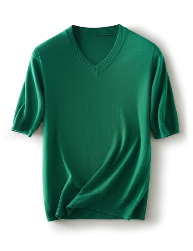 Women's Merino Wool Blend Sweater Fall Winter V Neck Short Sleeve First-Line Ready to Wear Seamless Knit Sweater