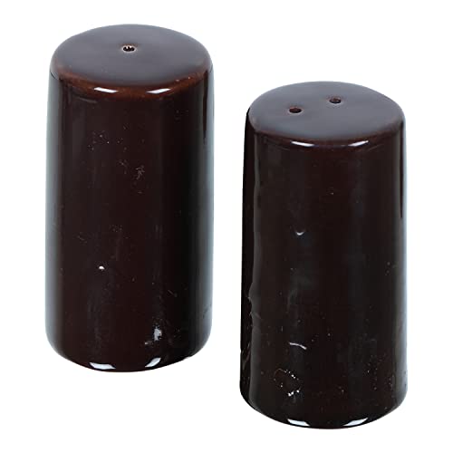 Image of QIMACPLUS Handcrafted Ceramic Salt and Pepper Shaker Set of 2 | Perfect Pour Holes for Kitchen, Dining Table, Picnic, Office, Restaurant, and Hotel (Brown)