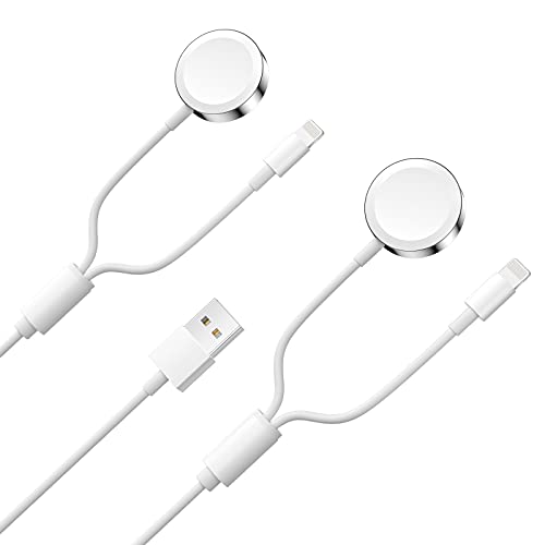 Smart Watch Charger 2 Pack , 2 in 1 Wireless Magnetic USB Charging Cable Compatible with Apple Watch Series SE/6/5/4/3/2/1 iOS 6.0 & iPhone 12/11/Pro/Max/XR/XS/XS Max/X& iPad Series(4 FT/1.2M)
