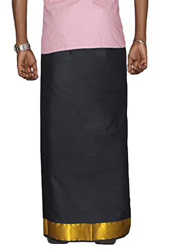 Image of PRAKASAM COTTON Velcro Pocket Dhoti for men, 2 inch Jari Border Mundu, Readymade Dhoti for men, South Indian Veshti