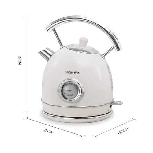 Tetera eléctrica retro 1.7 L acero inoxidable blanco miniatura 2
