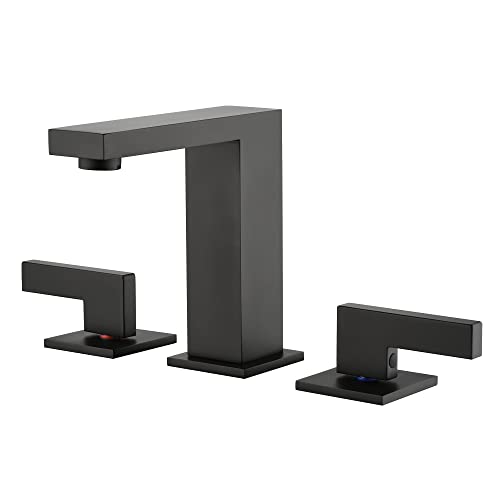sumerain Widespread Matte Black Bathroom Sink Faucet 8 Inch 3 Hole Lavatory Faucet Vanity Faucet with Y Shape Quick Connect Hose