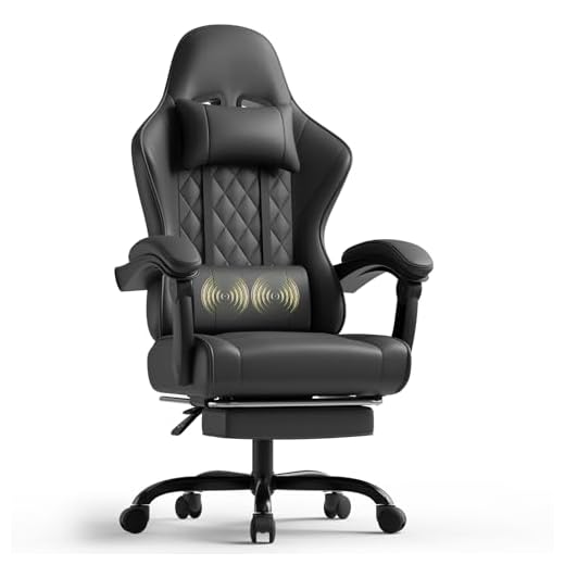 TRIUMPHKEY Chaise de Jeu Ergonomique avec Massage Lombaire, Fauteuil Gaming, Repose-Pieds Rétractable, Dossier Réglable, Confort Quotidien, Gaming et Bureau, Noir