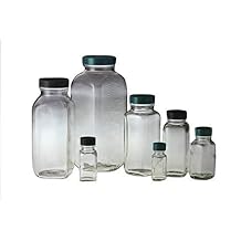 Qorpak GLC-01336 French Square Bottle with 43-400 Green Thermoset F217 and PTFE Lined Cap, 240 mL, Clear Pack of 24