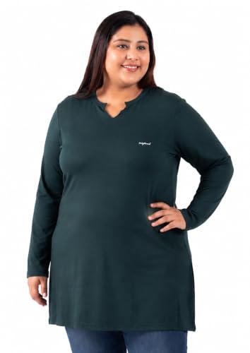 Image of CUPID Women's Cotton Plus Size Plain Full Sleeves Long Top for Summer n Semi Summers with One Side Pocket for Ladies Solid T Shirt