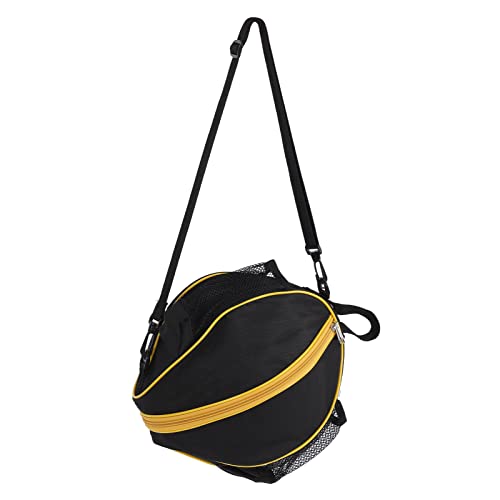Leapiture Ball Storage Pouch Sports Bag Round Mesh Basketball Bags Oxford Cloth Football Storage Pouch Basketball Gear Bag for Indoor Exercise Sport(Black Cloth with Yellow Edge)