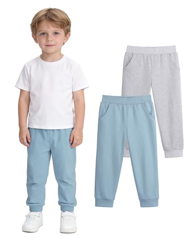 Witwot 2 Pack Toddler Boys Sweatpants Soft Cotton Pull On Jogger Pants with Pocket for Baby Boy Light Grey/Light Blue 4T