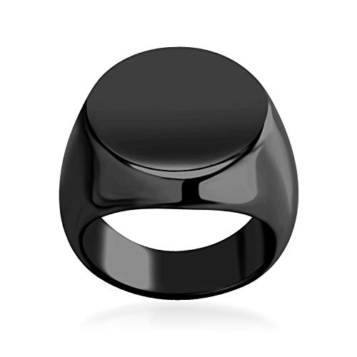 Chevalière ronde polie acier inoxydable massif bague anti-rayures et hypoallergénique homme