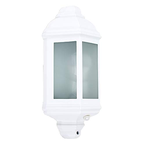 MiniSun | Traditional White Aluminium and Frosted Glass Wall Mounted Lantern with PIR Motion Sensor | Outdoor Wall Lights | Includes 10W LED Bulb [3000K Warm White] | Mains Wired