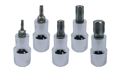 T-15+T-20+T-50+T-55+T-60, Torx Bit Socket, Hardened and Tempered, CRV Steel, 1/2" Square Drive