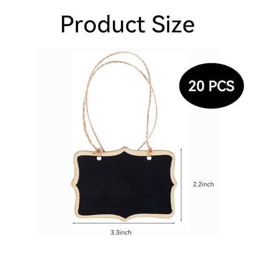 20 Stück Mini Tafel, Schiefertafel zum Aufhängen horizontal, Mini Holz Tafel Etiketten Rechteck, mit Hängenden Zeichenfolgen, für Message Board Zeichen, Party Hochzeit, Tisch Küche Shop