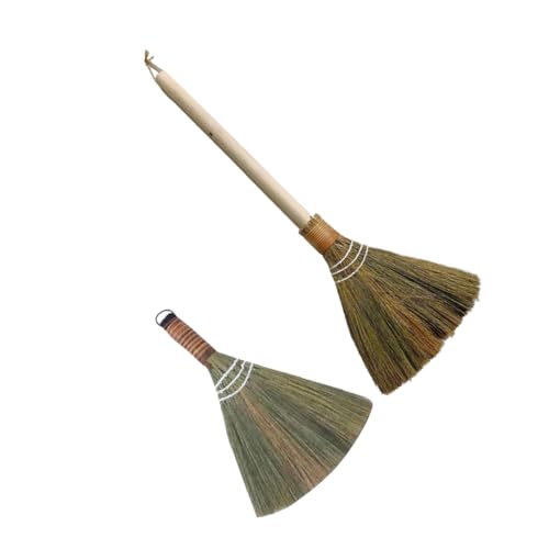 CIYODO 2pcs Handmade Bamboo Broom Set Detachable Handle, Soft Woven Indoor Dust Removing Brooms for Home and Kitchen Cleaning